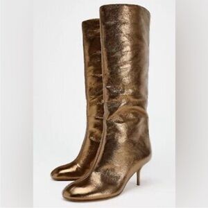 Zara Gold Over the Knee Boots with Metallic Finish